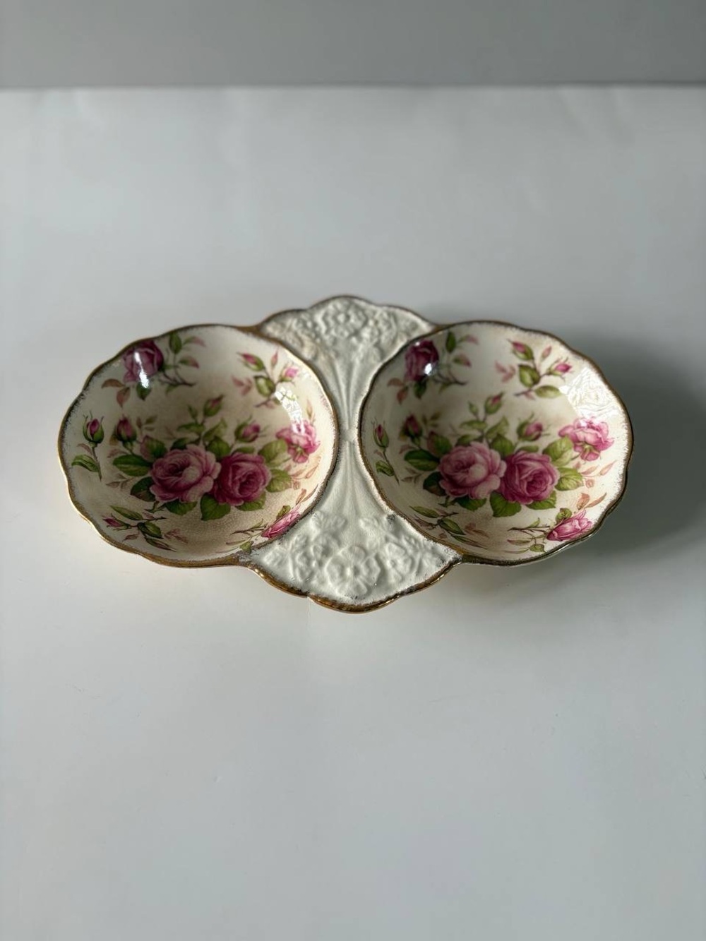 Vintage James Kent Ltd Rose Chintz Double Serving Dish Made in England 5203